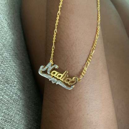 Two Tone Double Layer with Heart Gold Plated Personalized Custom 3D Name Necklace-silviax
