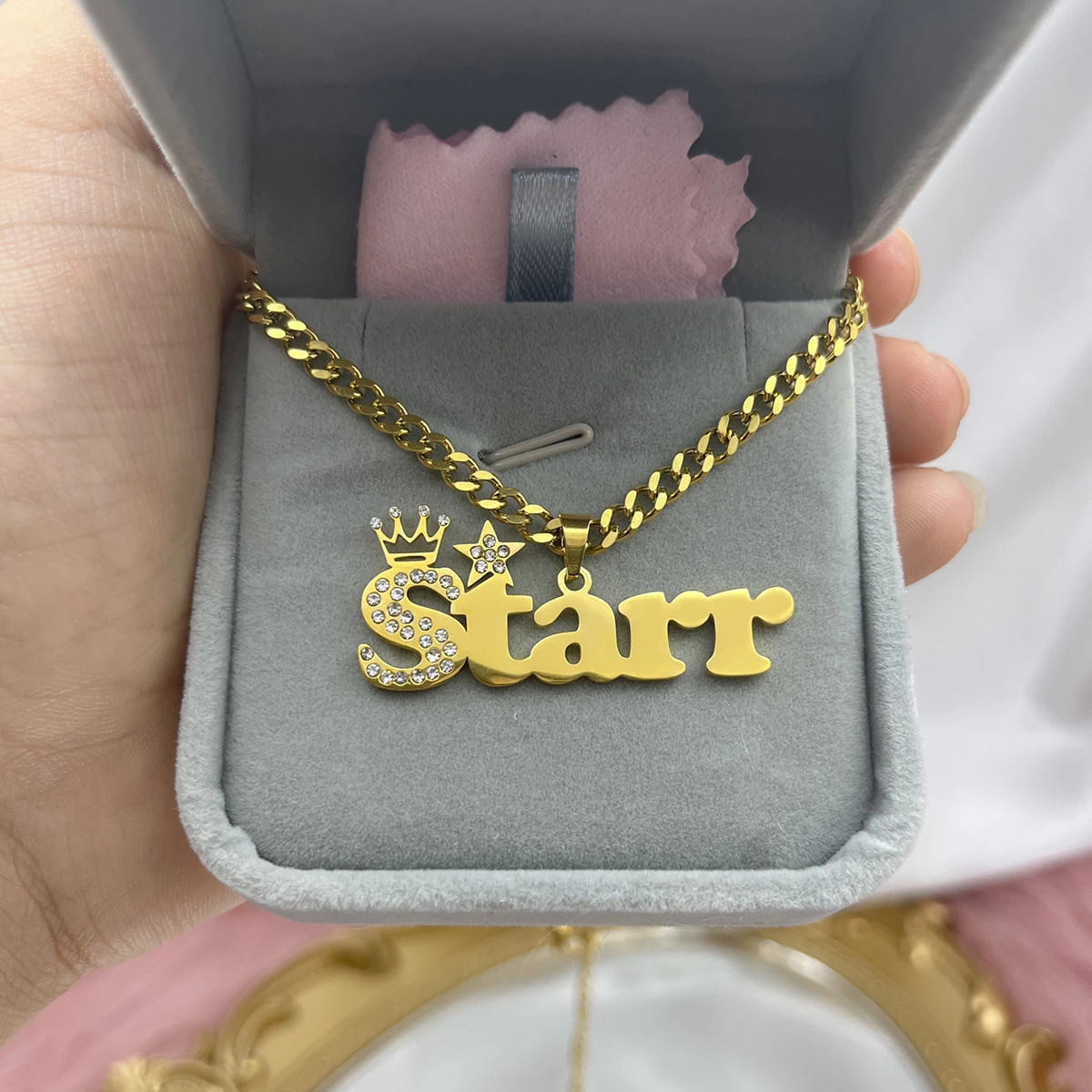 Crown and Star Name Jewelry Set Personalized Name Necklace and Bar Bracelets Baby Gift