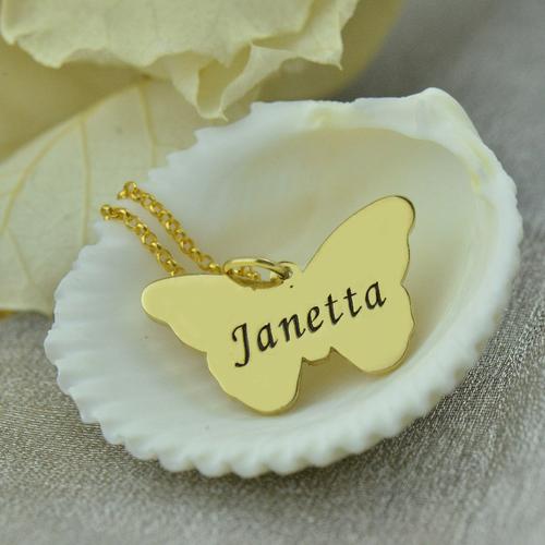 Butterfly Name Necklace Gold Plated-silviax
