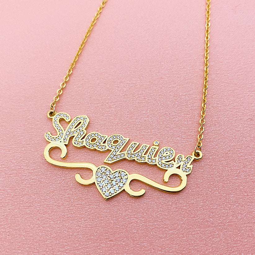 Gold Plated Personalized Zircon Name Necklace with Heart-silviax