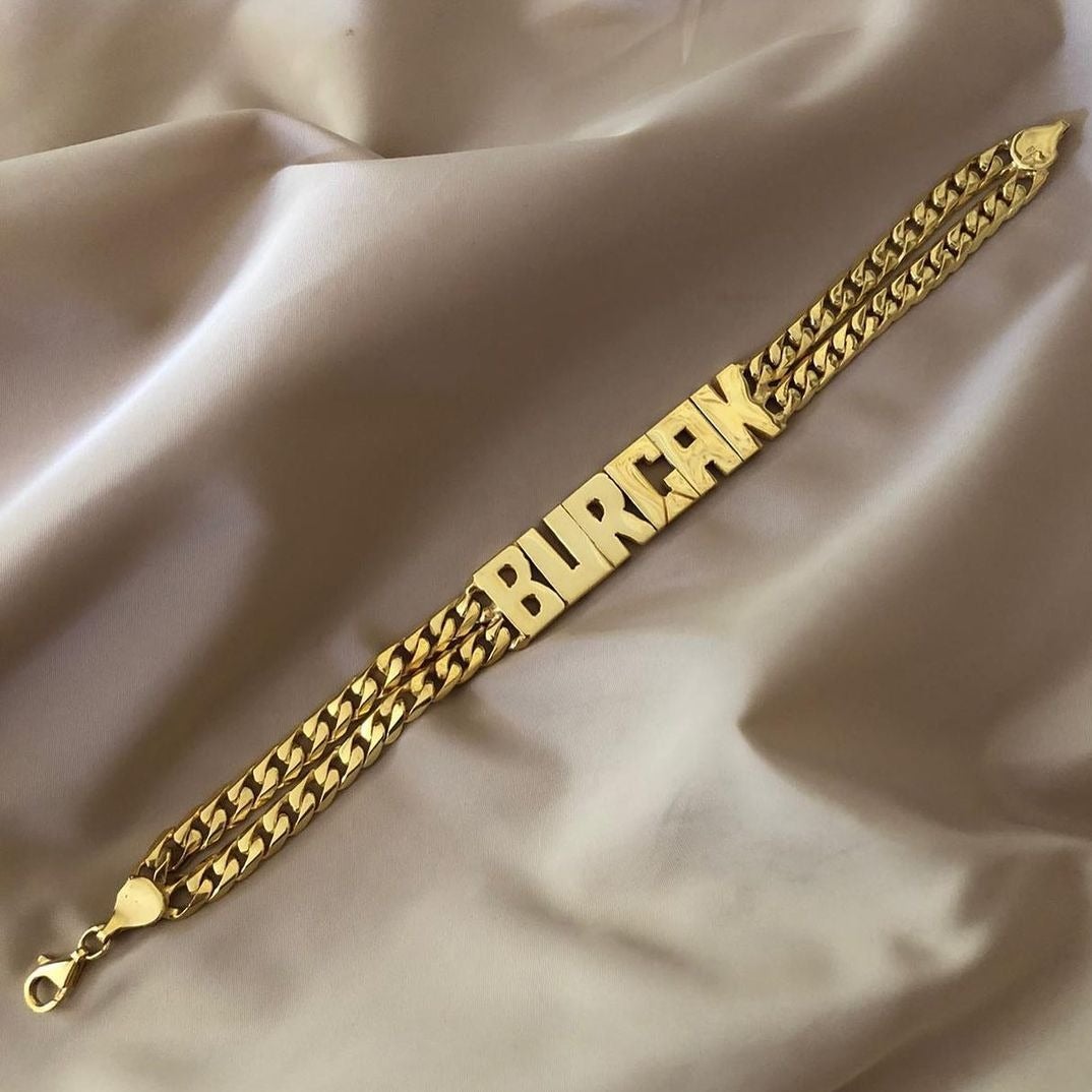 Double Chain Gold Plated Personalized custom Name Bracelet-silviax