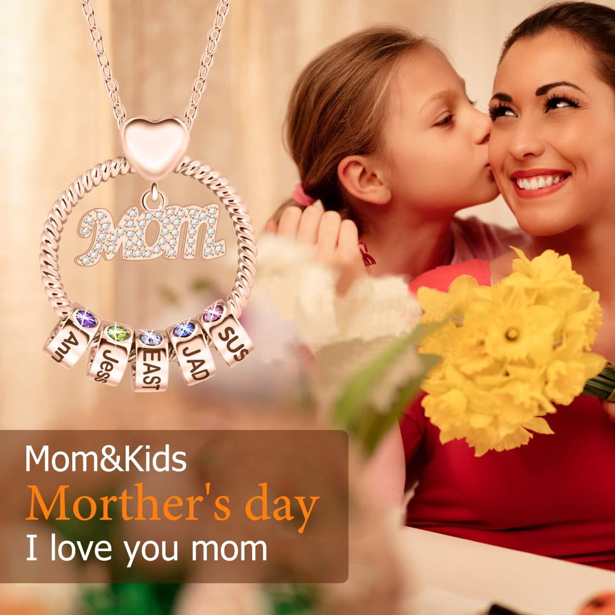 Mom 1-5 Name Beads and Birthstones Personalized Custom Family Necklace Jewelry Mother's Day Gift for Women Mom-silviax