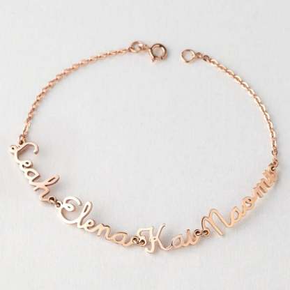 4 Names Personalized Custom Gold Plated Name Bracelet For Mom-silviax