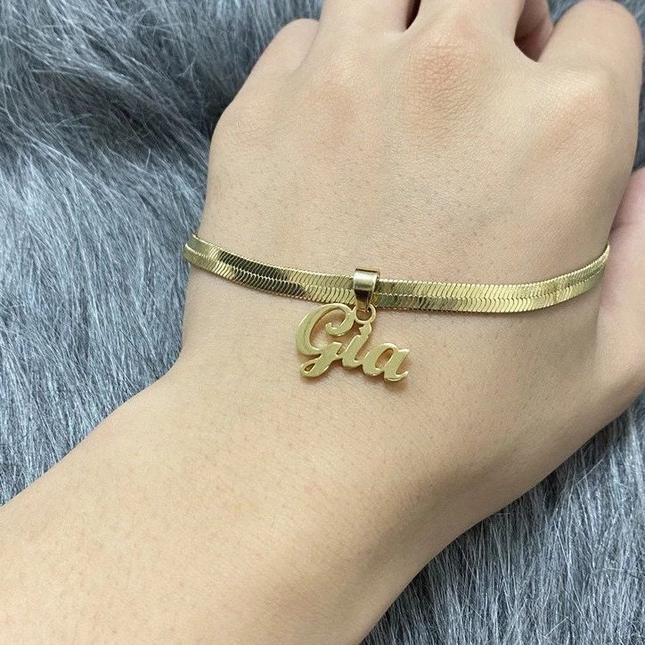 Personalized Gold Plated Herringbone Name Anklets for Women-silviax