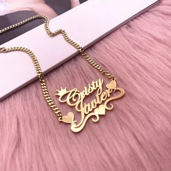 Three Heart and Crown Two Name Pendant Personalized Name Necklace-silviax