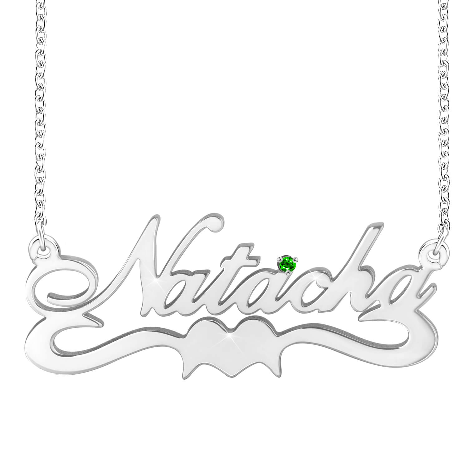 925 Sterling Silver Heart Nameplate Pendant with Birthstone Personalized Custom Name Necklace-silviax