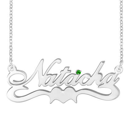 925 Sterling Silver Heart Nameplate Pendant with Birthstone Personalized Custom Name Necklace-silviax