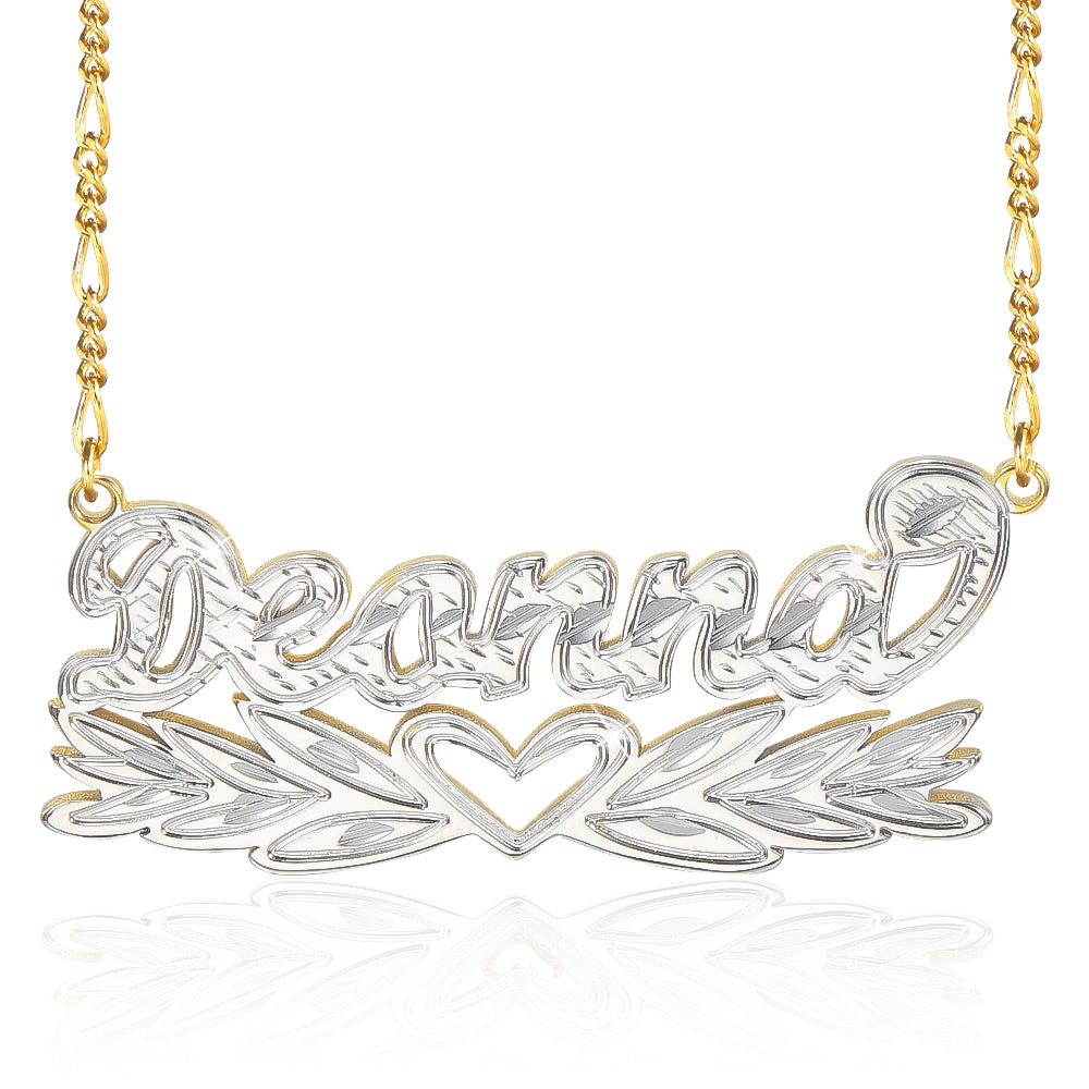 Two Tone Personalized Wing Heart Name Necklace-silviax