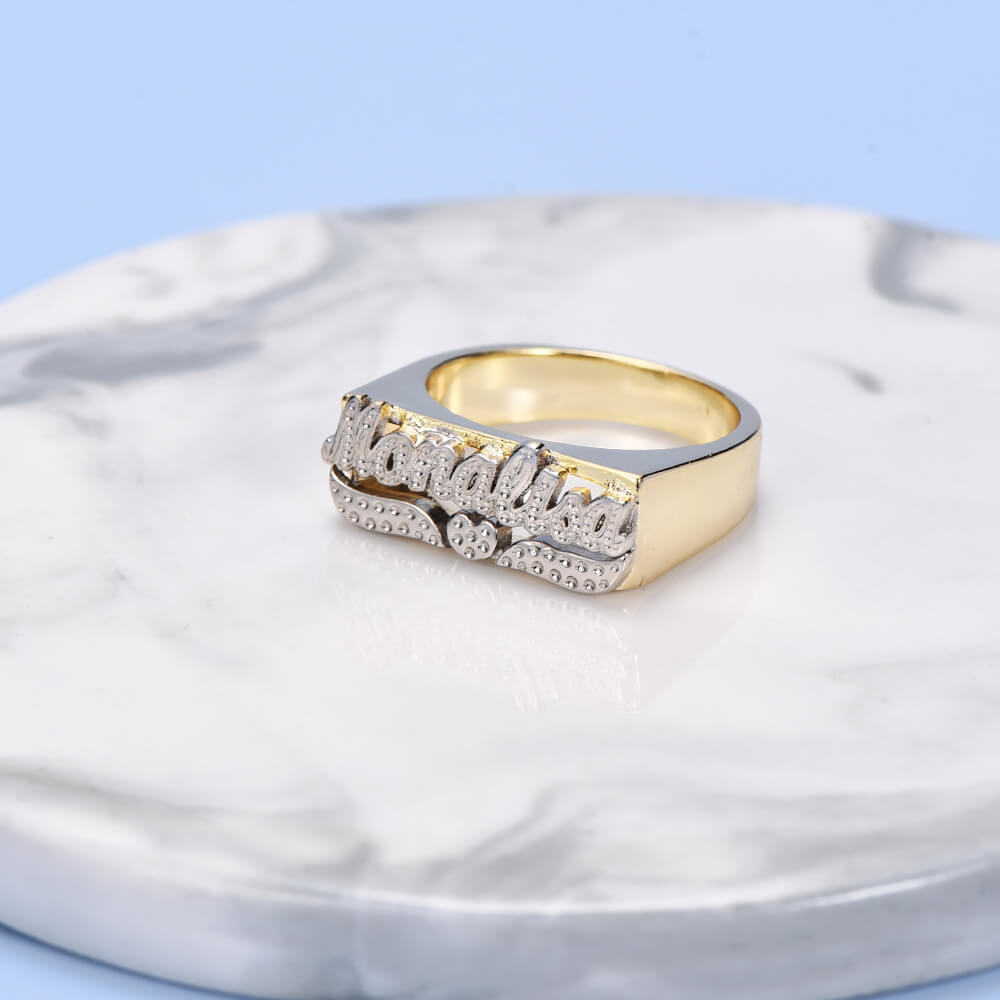 Two Tone Gold Plated Personalized Name Ring with Heart-silviax