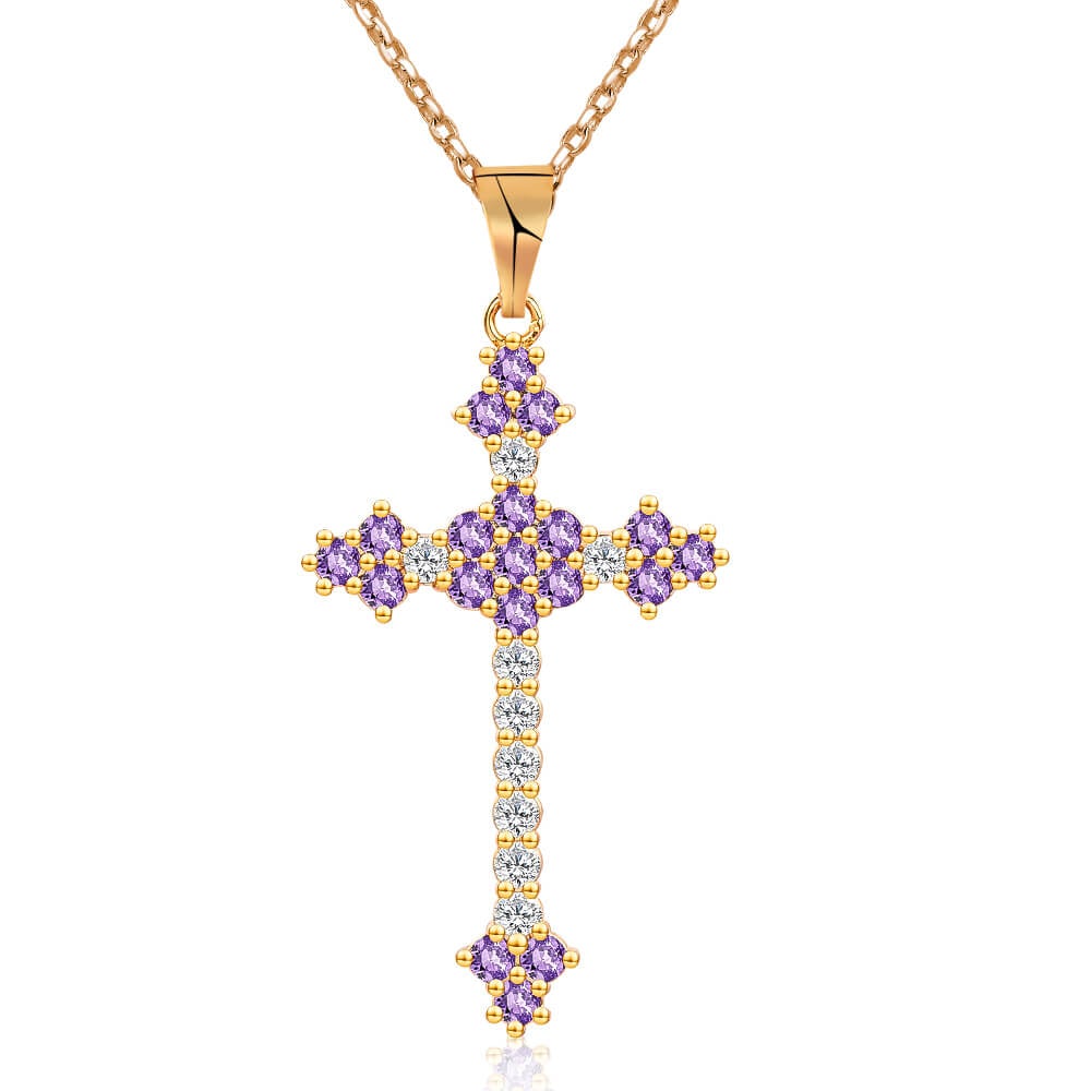 Purple Zircon Cross Pendant Necklace Gold Plated-silviax