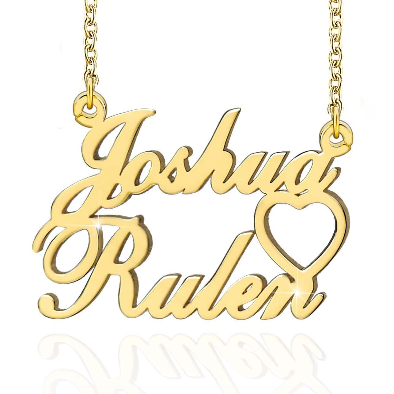 925 Sterling Silver Two Names Hollow Heart Nameplate Pendant Personalized Custom Name Necklace-silviax