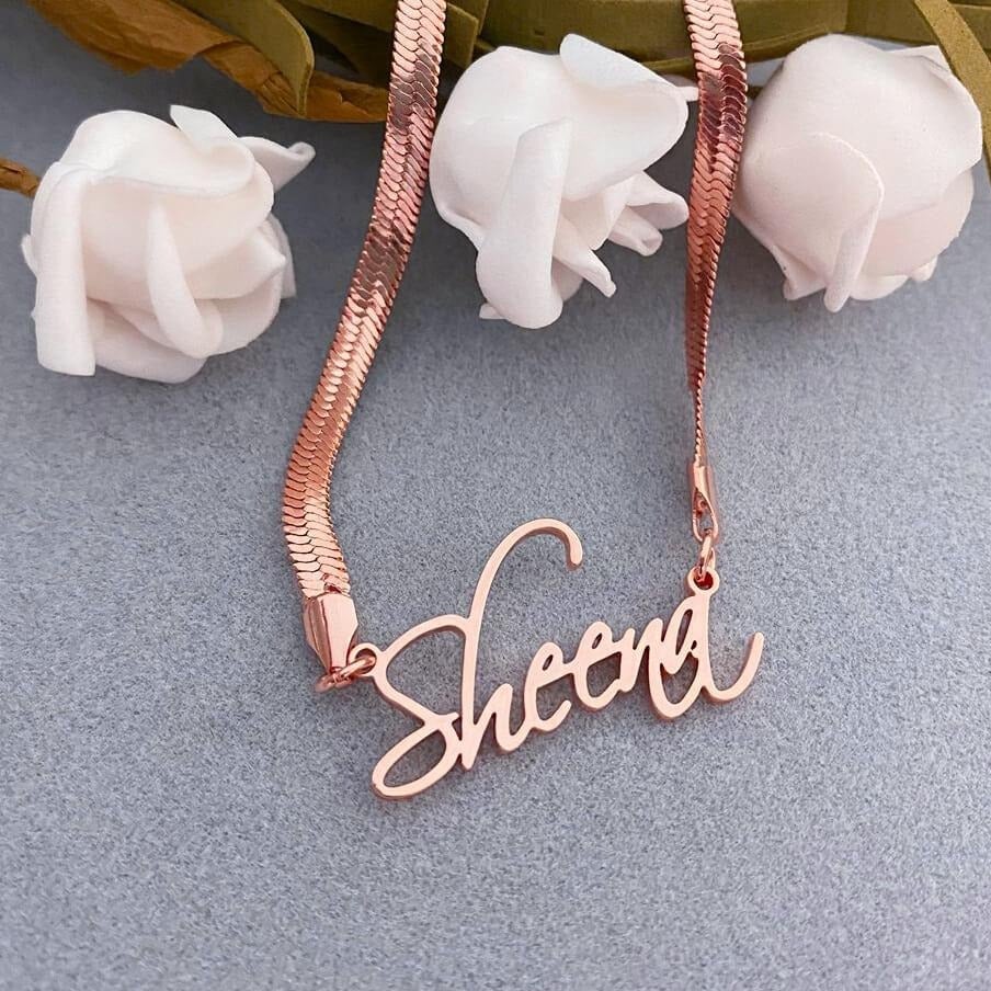 Flat Snake Chain Personalized Custom Gold Plated Name Necklace-silviax