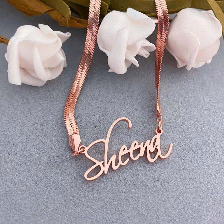 Flat Snake Chain Personalized Custom Gold Plated Name Necklace-silviax