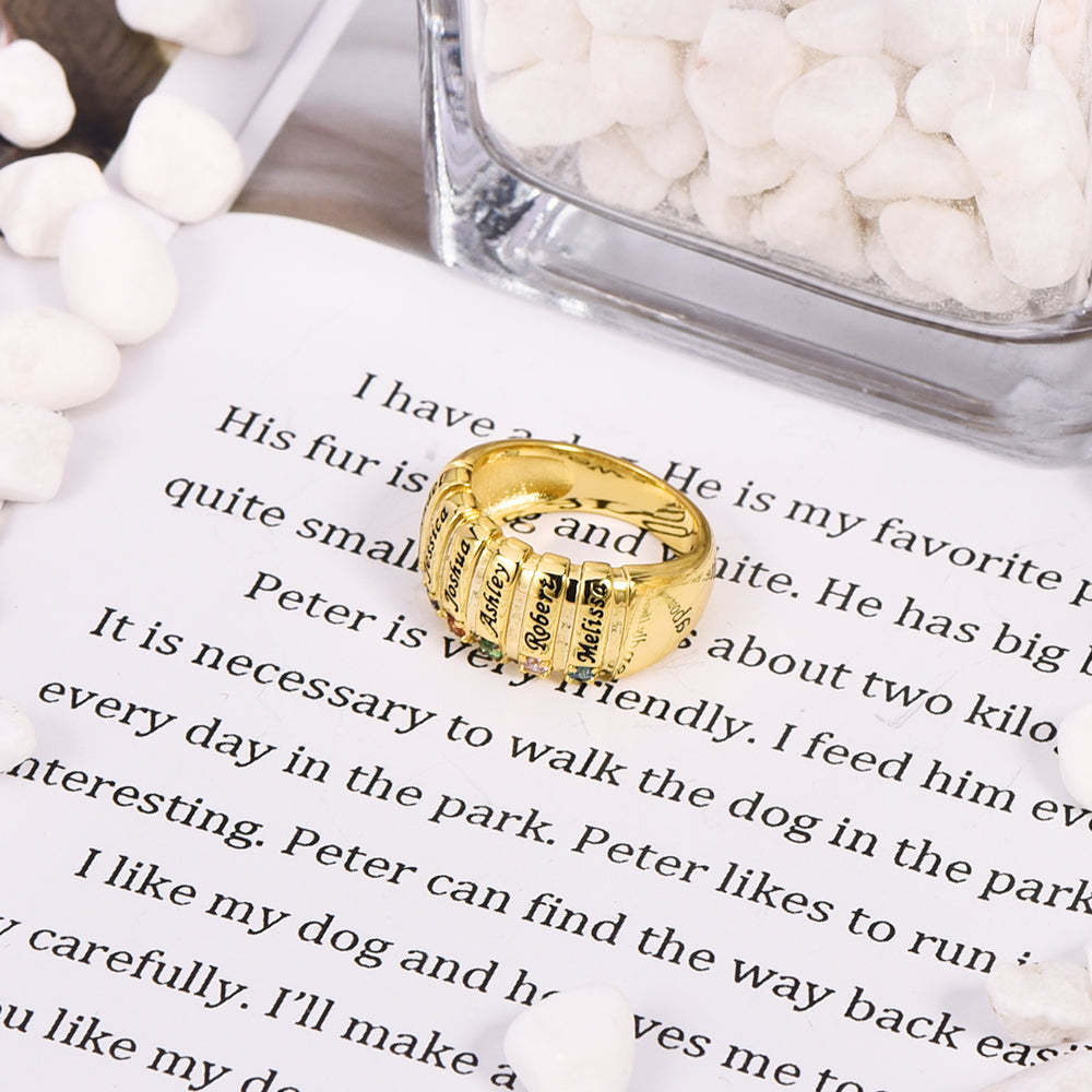 3 To 6 Names With Birthstone Gold Plated Personalized Custom Engraved Family Ring-silviax