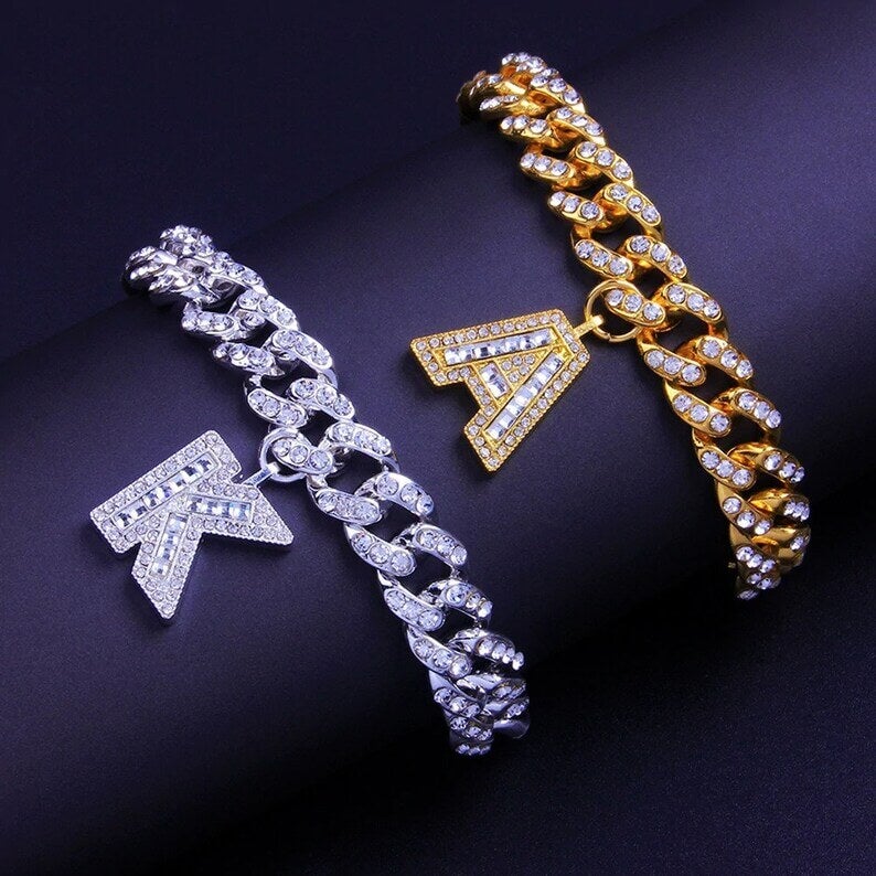 10mm Cuban Link Chain Personalized Custom Gold Plated Initial Bracelet-silviax