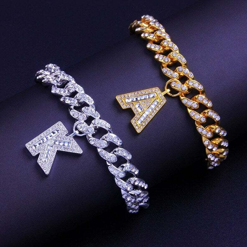 10mm Cuban Link Chain Personalized Custom Gold Plated Initial Bracelet-silviax