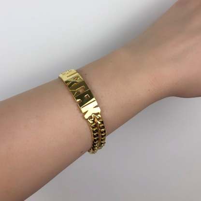 Double Chain Gold Plated Personalized custom Name Bracelet-silviax