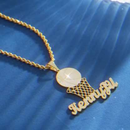 Personalized Basketball Necklace with Nameplate Custom Sports Name Necklace
