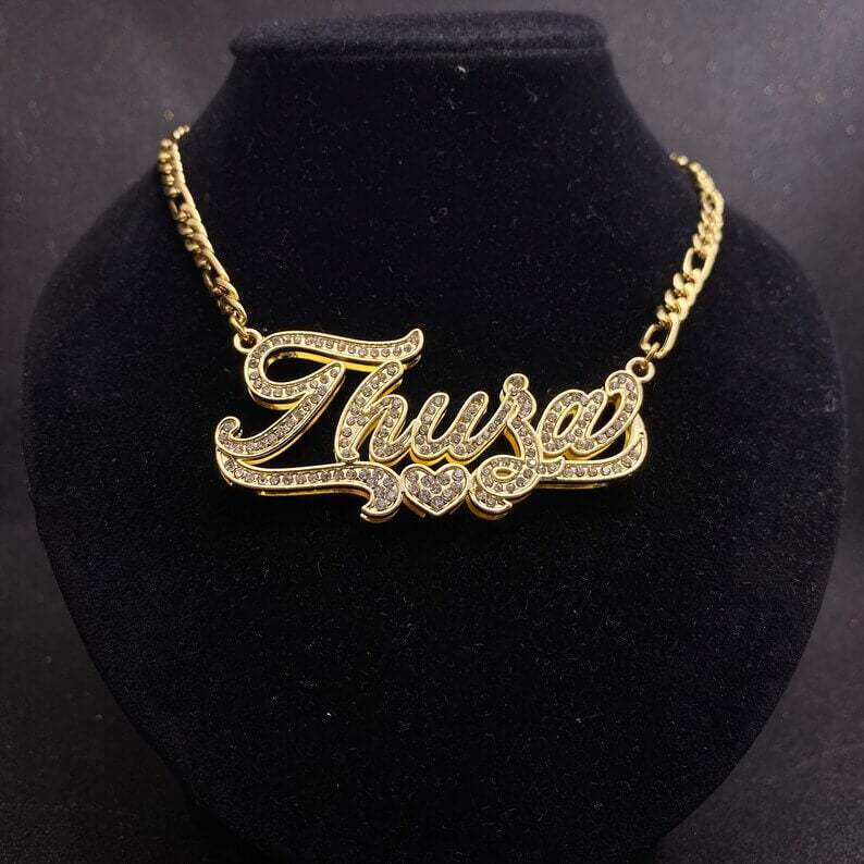 Double Layer Heart Inlaid Zircon Personalized Custom Gold Plated Name Necklace-silviax