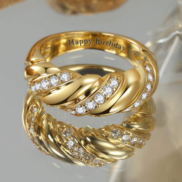 Croissant Dome Inlaid Zircon Gold Plated Personalized Custom Engraved Ring-silviax