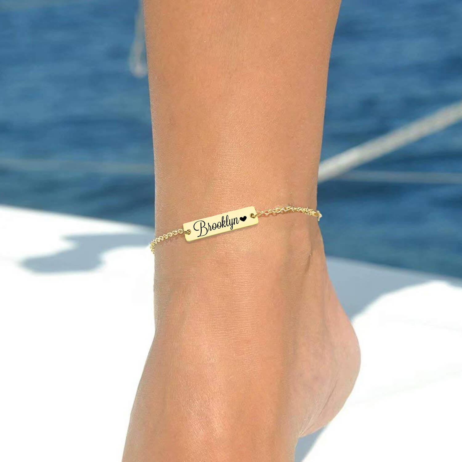Gold Plated Personalized Engraved Name Bar Anklet-silviax