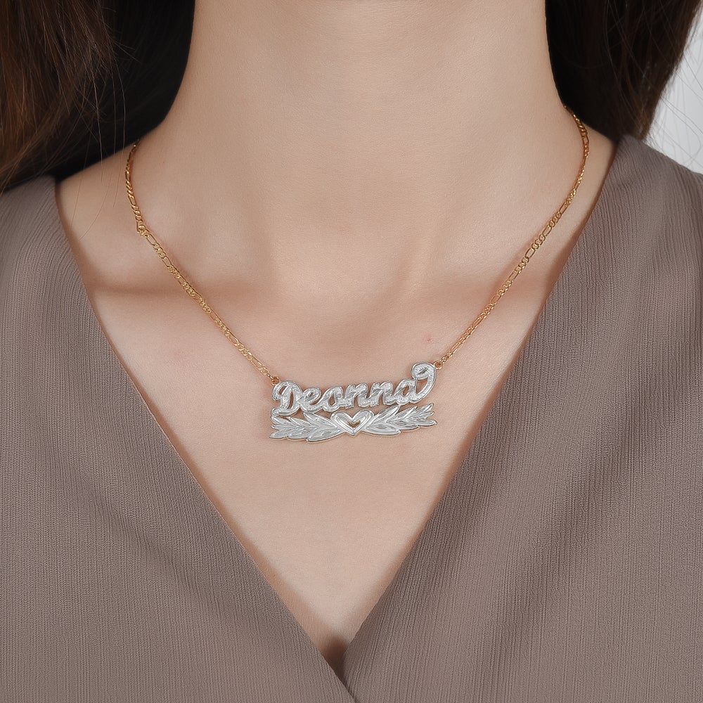 Two Tone Personalized Wing Heart Name Necklace-silviax