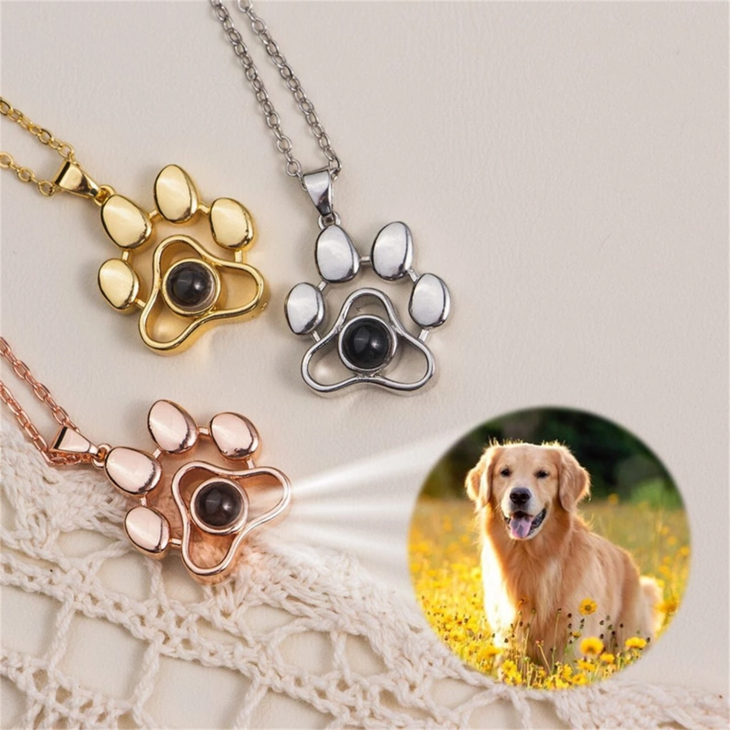 Pet Paw Pendant Personalized Custom Color Photo Projection Necklace-silviax