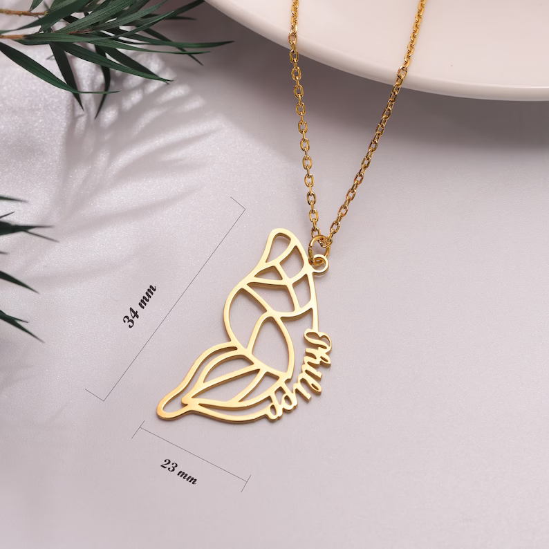 Two Butterfly Nameplate Personalized Custom Gold Plated Name Necklace Couple Necklace BFF Gifts-silviax
