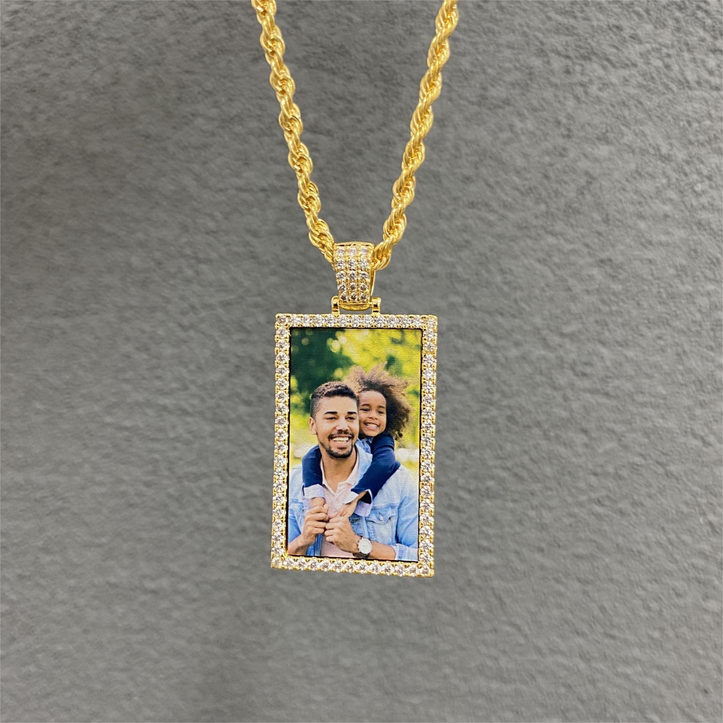 Square Pendant Personalized Custom Gold Plated Photo Necklace