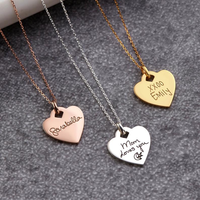 Handwriting Memorial Signature Heart Necklace Gold Plated-silviax