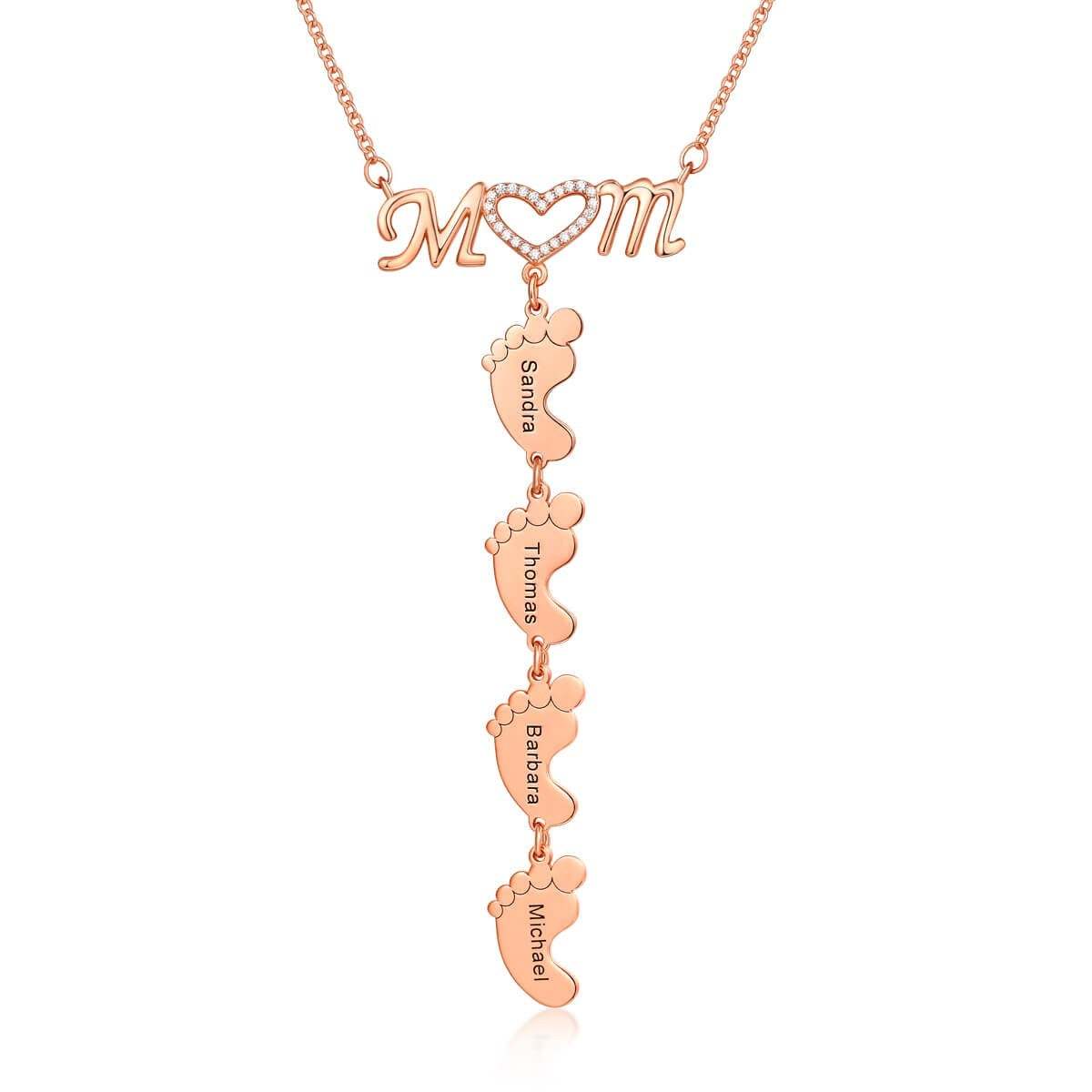 Mom and Baby Feet Personalized Custom 1 to 5 Name Necklace Gold Plated Jewelry Mother's Day Gift for Mom Women-silviax