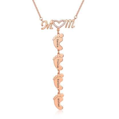 Mom and Baby Feet Personalized Custom 1 to 5 Name Necklace Gold Plated Jewelry Mother's Day Gift for Mom Women-silviax