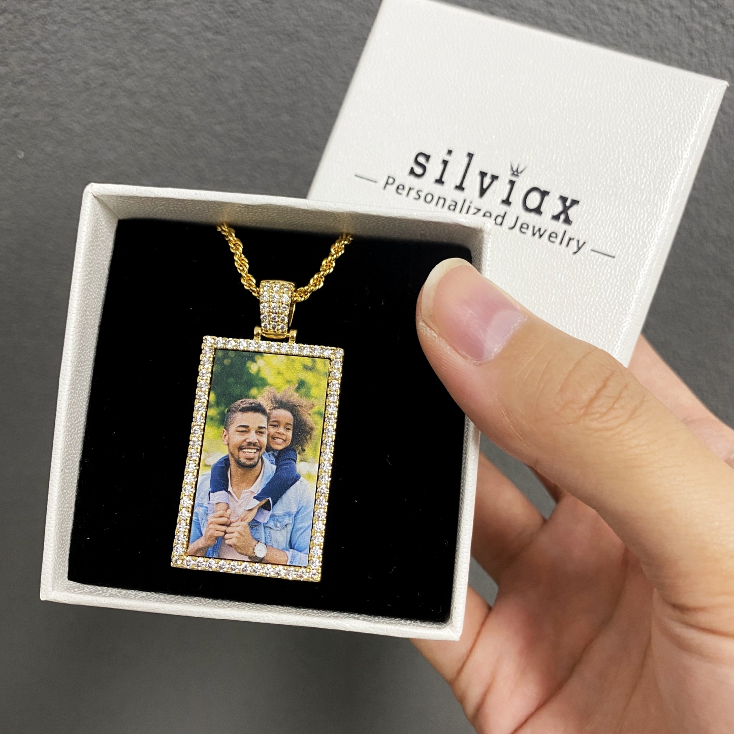 Square Pendant Personalized Custom Gold Plated Photo Necklace