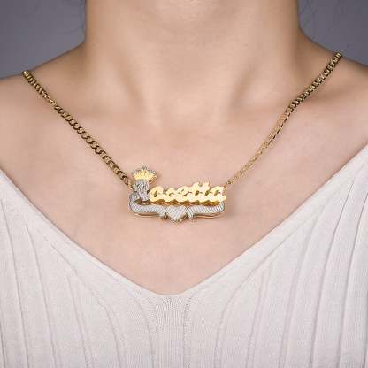 Cross Pendant Necklace and Double Layer Two Tone with Crown Heart Personalized Custom Name Necklace Set-silviax