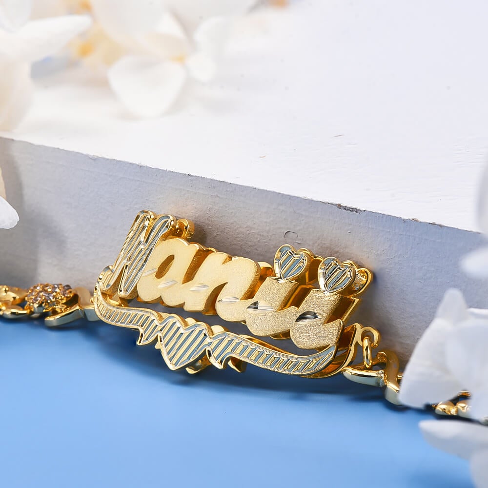 Double Layer Heart with Teddy XOXO Chain Personalized Custom Gold Plated Name Bracelet-silviax