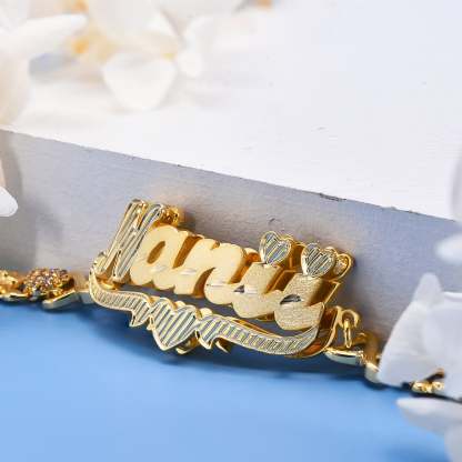 Double Layer Heart with Teddy XOXO Chain Personalized Custom Gold Plated Name Bracelet-silviax