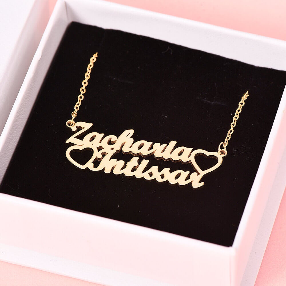 Gold Plated Personalized Two Names and Heart Pendant Name Necklace-silviax