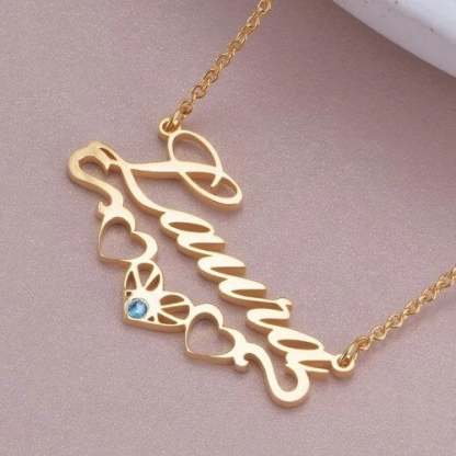 Three Hollow Heart with Birthstone Gold Plated Personalized Custom Name Necklace Mother Gift-silviax