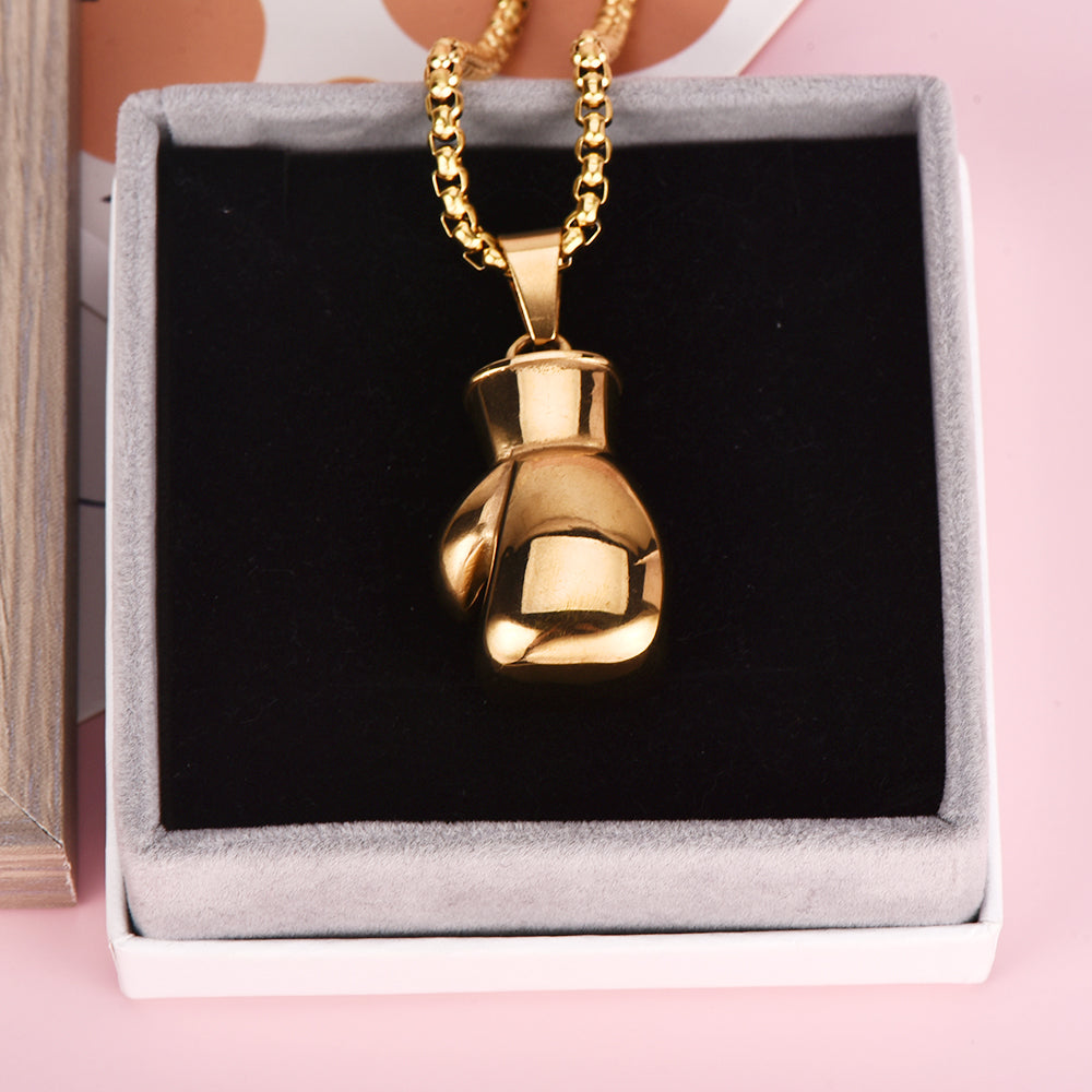 Gold Plated Boxing Glove Pendant Sports Fitness Necklace