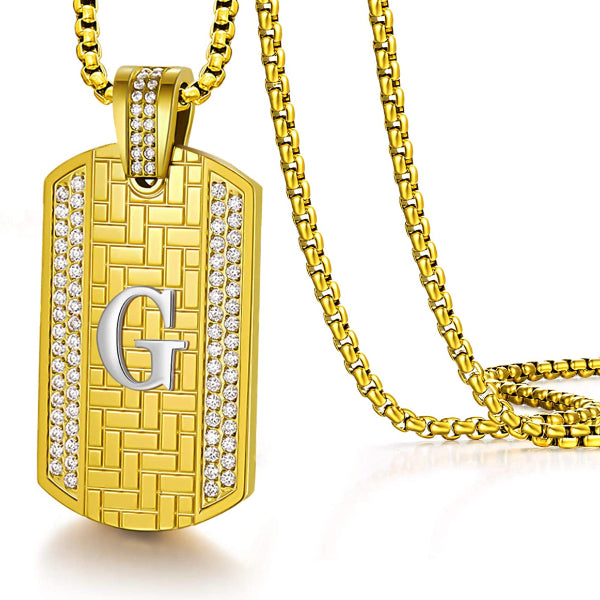 Cubic Zirconia Letter Pendant Personalized Initial Dog Tag Necklace-silviax