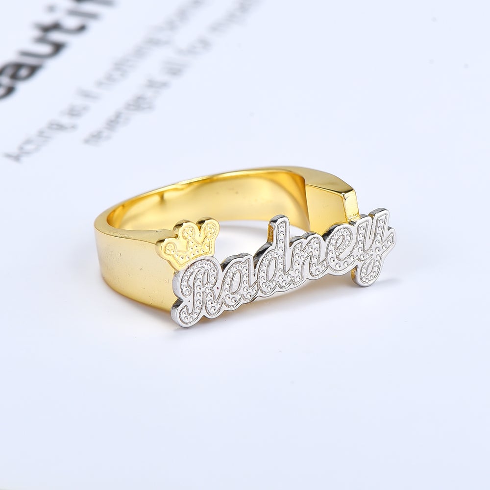 Crown Two-tone Personalized Custom Name Ring and Double Plate Necklace Set Gold Plated-silviax