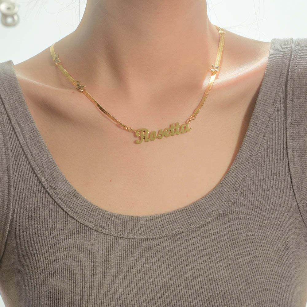 Herringbone Chain with Butterfly Personalized Name Necklace-silviax