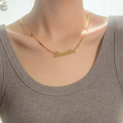 Herringbone Chain with Butterfly Personalized Name Necklace-silviax