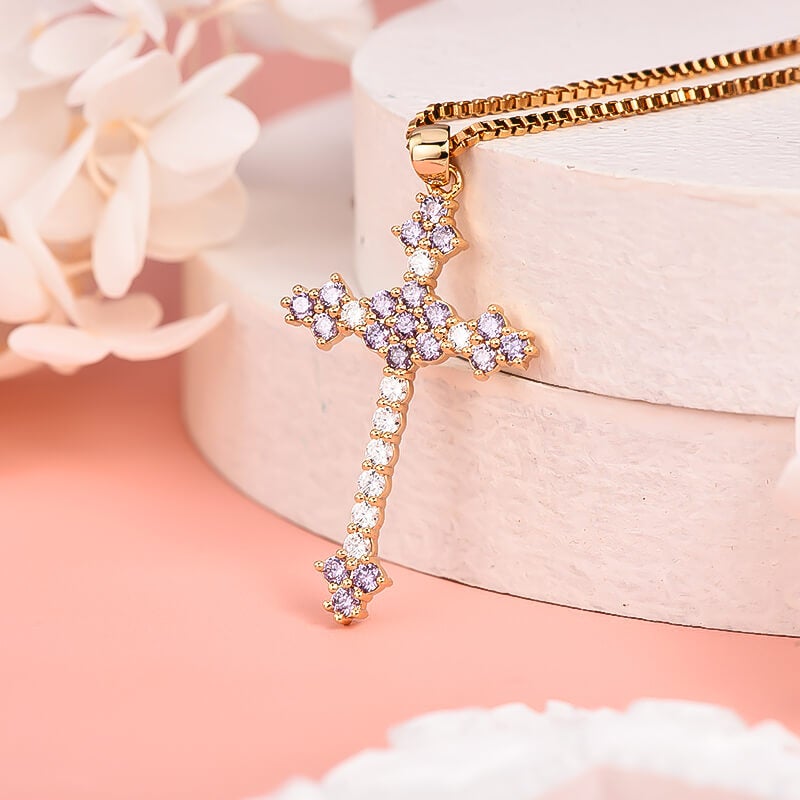 Purple Zircon Cross Pendant Necklace Gold Plated-silviax