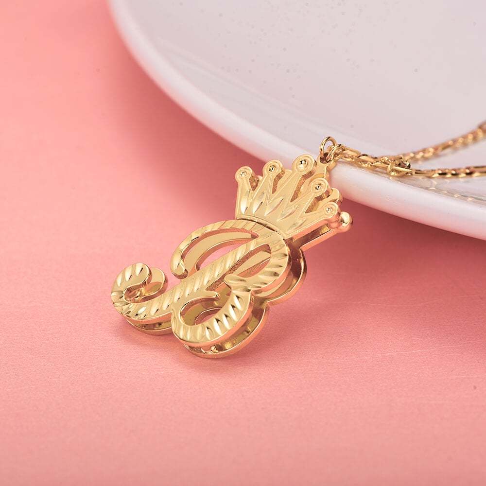 Double Layer Large Letter Crown Pendant Gold Plated Personalized Custom Initial Necklace-silviax