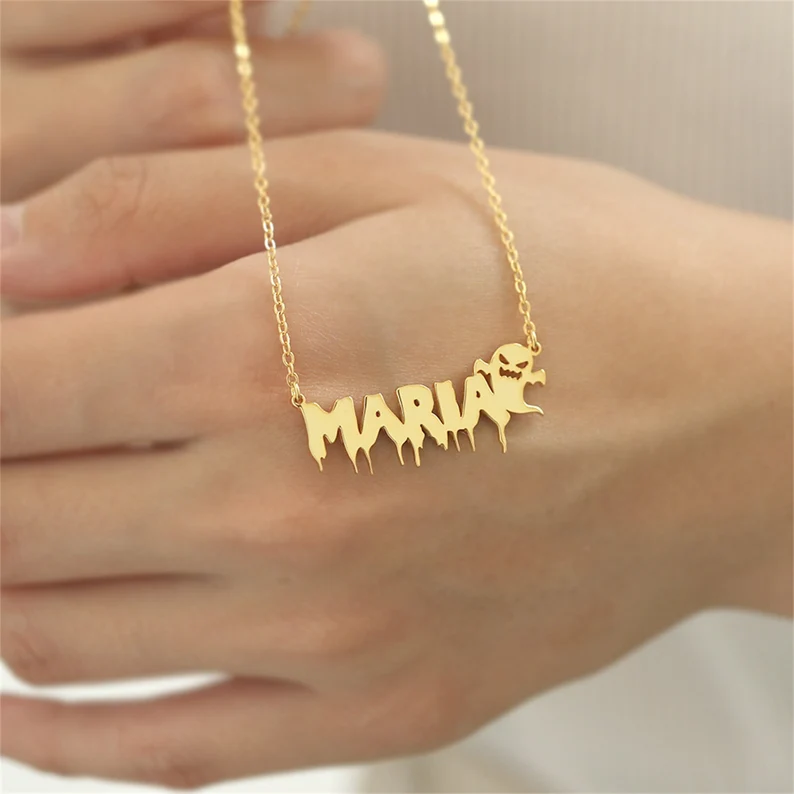 Halloween Scary Ghost Personalized Custom Gold Plated Name Necklace-silviax
