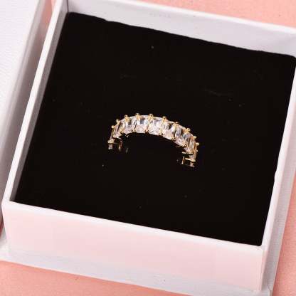 5mm Emerald Cut Inlaid White Square Zircon Gold Plated Ring-silviax