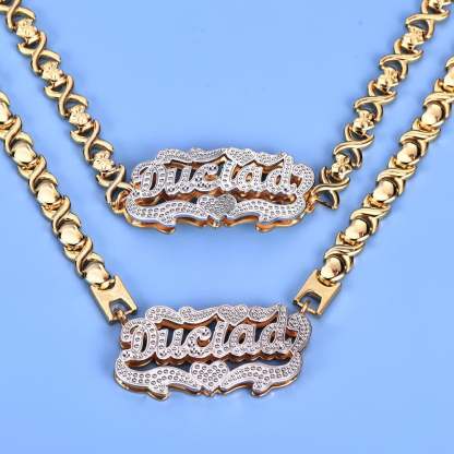 Double Layer Two Tone with XOXO Heart Chain Personalized Custom Gold Plated Name Necklace and Bracelet Set-silviax