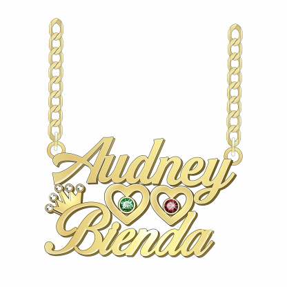 Crown Heart And Birthstone Couples Name Personalized Custom Gold Plate Name Necklace-silviax
