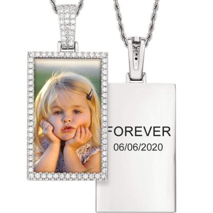 Square Pendant Personalized Custom Text Photo Necklace Gold Plated-silviax
